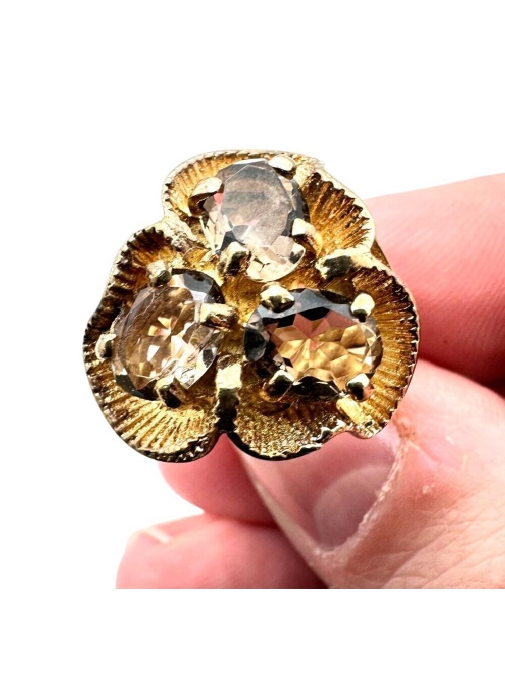Smoky Topaz Gold Plated Sterling Silver Ring Size 5 Vintage Womens